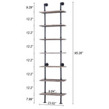 HOMBAZAAR Industrial Pipe Bookshelf,7 Tier Pipe Shelving,Wall Mounted Ladder Shelves with Metal Frame for Home Office,Living Room,Oak Brown HOMBAZAAR