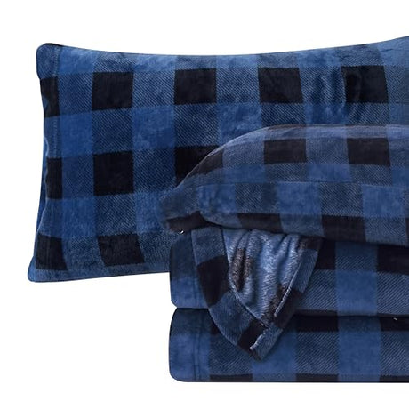 Elegant Comfort Luxuriously Soft 4-Piece Velvet Plush Flannel Sheet Set - Premium Quality - Cozy Warm, Anti-Static, Non Pilling Fuzzy Velvet Flannel Fleece Deep Pocket Sheet Set - Queen, Buffalo Blue Elegant Comfort