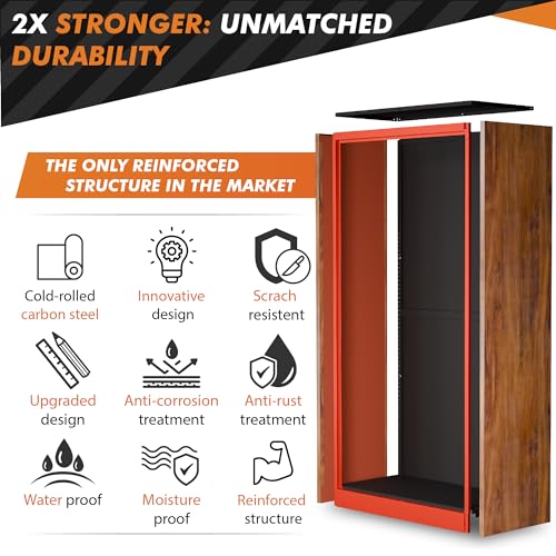 METALTIGER Metal Wardrobe Cabinet - Metal Storage Locker with Locking Doors | Armoire Wardrobe Closet with Doors (Natural Wood Imitation) METALTIGER