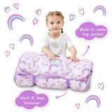 Lasoftan Toddler Nap Mat with Pillow and Blanket, Extra Large Rolled Napping Mats,Toddler Nap mats for Boys Girls, Kids Sleeping Mat for Daycare, Preschool Travel Camping, Rainbow lasoftan