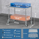 Leteuke 2 Tier Utility Tool Cart with Wheels, Heavy Duty Rolling Utility Carts with Handle, Commercial Grade Metal Serving Storage Cart for Warehouse Garage Kitchen, 25" D x 38.98" W x 40" H-Silver