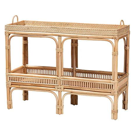 Bali & pari Lombok Modern Bohemian Natural Rattan 2-Tier Console Table bali & pari