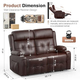 Furgatti Reclining Loveseat, 55.1" RV PU Leather Wall Hugger Recliner Love Seats Sofa with USB-A/Type C Charging Station, Cup Holder, Double Recliners Couch, Manual Love Seat for RV & Gaming Room
