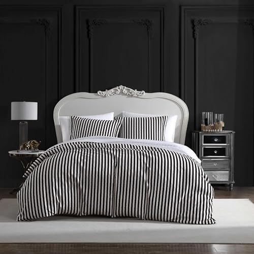 Betsey Johnson - King Duvet Cover, Soft Bedding Set with Matching Shams, Ideal Bed Essentials (Wonderland Stripe Black, King) Betsey Johnson