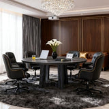 47-Inch Round Conference Table Wooden Wood Base, Modern Wooden Conference Table for 4-6 People, Easy Assembly Boardroom Table (Black) TMGSK