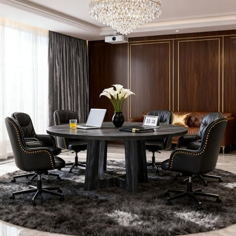 47-Inch Round Conference Table Wooden Wood Base, Modern Wooden Conference Table for 4-6 People, Easy Assembly Boardroom Table (Black) TMGSK