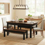 Tribesigns 55-Inch Kitchen Table Set for 4-6 People, Farmhouse Space Saving Dining Table with 2 Benches, 3 Pieces Wooden Dinette Set for Small Space, Breakfast Nook, Restaurant (Black and Brown) Tribesigns