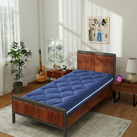 Jamdok 4Inch Floor Mattress,3 Layer Structure Cot Mattress Topper,Gel Memory Foam Futon Mattress,Removable Thickened Cover,Portable Roll Up Sleep Pad (Blue, 72X24) Jamdok