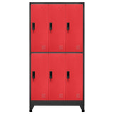 vidaXL Steel Locker Cabinet - Red and Anthracite - 35.4"x17.7"x70.9" - 6 Compartments with Lockable Doors, Ventilated, Name Tag Holders vidaXL