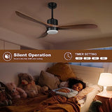 Wisful Ceiling Fans with Lights Remote Control, 56" Outdoor Wood Ceiling Fan with Light Memory for Patio Gazebo Living Room Bedroom, Walnut & Matte Black Wisful