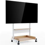 FITUEYES Rolling Floor TV Stand Mount for 40-85 Inch Large LCD/LED TVs TV Cart Heavy Duty Hold Up to 132 lbs Mobile Corner Stand with Mount for LCD/LED Flat Curved Screens with Wooden Large Storage FITUEYES