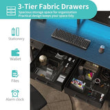 Lufeiya Gaming Desk with Led Lights and Power Outlets, 47 Inch Home Office Desk with Monitor Stand & Shelves, Writing Study Computer Desks with Fabric Drawers for Bedroom, Black Lufeiya