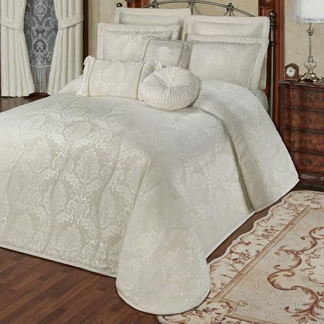 Touch of Class Camelot Luxury Bedding | Neutral Soothing Ivory | Matte Satin Damask on Richly Textured Jacquard-Woven Chenille | Designed 3 Piece Set Includes Cal King Bedspread and 2 King Shams Touch of Class