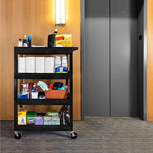 Stand Steady Tubstr 4 Shelf Utility Cart Supports Up to 300 lbs - Heavy-Duty Plastic Service Push Cart with Deep Shelves and 4" Casters, for Offices, - WoodArtSupply