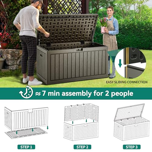YITAHOME 90 Gallon Large Deck Box, Double-Wall Resin Outdoor Storage Boxes, Deck Storage for Patio Furniture, Cushions, Pool Float, Garden Tools, YITAHOME