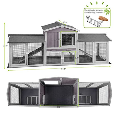 Rabbit Hutch Indoor Outdoor Bunny Cage with Large Run,Chicken Coop Wooden Small Animal House Upgrade with Bottom PVC Layer,Waterproof Roof - WoodArtSupply