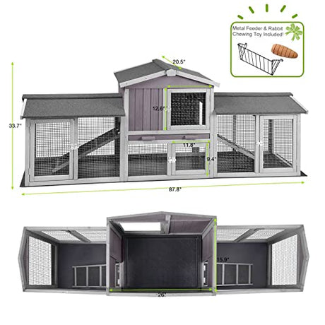 Rabbit Hutch Indoor Outdoor Bunny Cage with Large Run,Chicken Coop Wooden Small Animal House Upgrade with Bottom PVC Layer,Waterproof Roof GUTINNEEN
