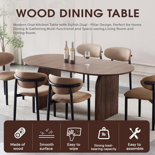 Tviorst 70.87" Oval Dining Room Table for 4-6, Mid Century Furniture Modern Kitchen Table with Thick Sturdy Wooden Base, Space-Saving for Kitchen, Living Room, Office Tviorst