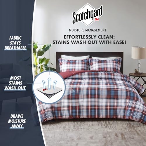Madison Park Essentials Parkston Plaid Comforter, Matching Sham, 3M Scotchguard Stain Release Cover, Hypoallergenic All Season Bedding-Set, Full/Queen, Red, 3 Piece Madison Park