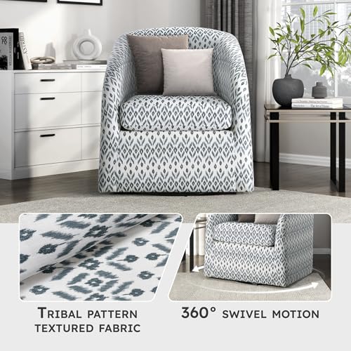 Lexicon Swivel Accent Chair, Fabric Barrel Chair with Solid Wood Frame and Metal Base, Upholstered Arm Chair, Swivel Sofa Chair Modern Reading Chair for Living Room/Office/Apartment, Multi-Color Lexicon