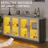LUXOAK Sideboard Buffet Cabinet with Storage,64" Kitchen Sideboard with LED Light,Modern Wood Glass-Buffet Cabinet for Dinning Room,Kitchen,Hallway,and Living Room,White&Grey LUXOAK