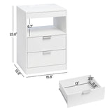 ADORNEVE LED Nightstands Set of 2, Night stand with Wireless Charging Station and LED Lights, White Nightstand with Pull-Out Shelf & Drawers, Modern Bedside Table End Side Table for Bedrooms ADORNEVE