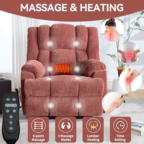 Trustyue Dual Motor Power Lift Recliner Chair with Lay Flat, Full-Body Vibration & Lumbar Heating - Lift Assist Chair for Elderly, Electric Recliner with Massage and Heat,Easy Assembly Red