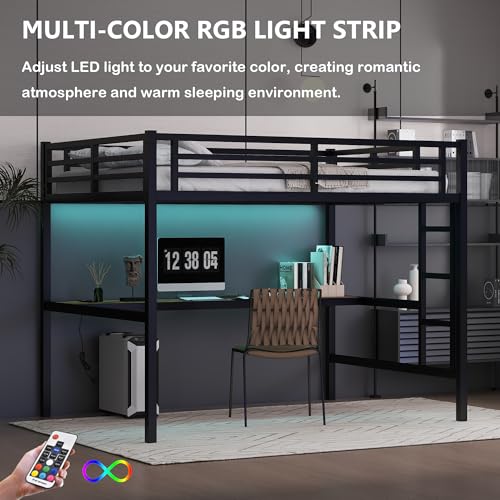 Bellemave Loft Bed Full Size, Full Loft Bed with Desk and Charging Station(USB Port & Outlets), Heavy Duty Loft Beds with RGB LED Light, Side Ladder and Full Length Guardrail, Noise Free Design, Black Bellemave