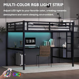 Bellemave Loft Bed Full Size, Full Loft Bed with Desk and Charging Station(USB Port & Outlets), Heavy Duty Loft Beds with RGB LED Light, Side Ladder and Full Length Guardrail, Noise Free Design, Black Bellemave
