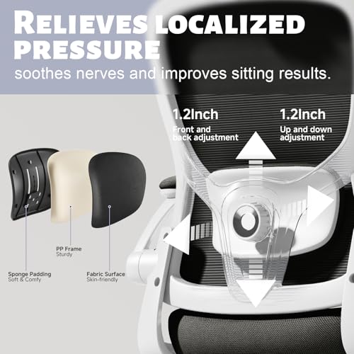 TLLMOON Ergonomic Office Chair with Headrest,Adjustable Back and Lumbar Support, Arm Rest Computer Chair Adults,90-120° Tilt Lock Rolling Swivel,Home Office Task Chair(White-Black) TLLMOON