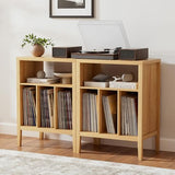EYYTHUNG Record Player Stand with Vinyl Record Storage Holds up to 180 Albums, Large Turntable Stand Dispaly Shelf, Farmhouse Wood End Table for Bedroom, Living Room, Natural Oak EYYTHUNG