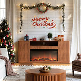 Evermagin 67" Walnut Fluted Fireplace TV Stand for TVs up tp 75", Mid-Century Modern Entertainment Center with Storage Cabinets and Doors, Wood Media TV Consoles for Living Room and Bedroom Furniture Evermagin