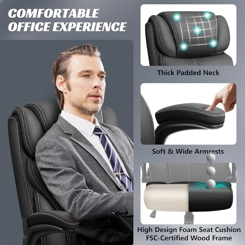 HeroSet Office Chair, Ergonomic Big and Tall Computer Desk Chairs, Executive Breathable Leather Chair with Adjustable Flip-up Armrests, Lumbar Support Swivel PC Chair with Rocking Function HeroSet