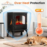 Sweetcrispy Freestanding Electric Fireplace, 26” Indoor Fireplace Heater with 3D Flame Effect, Overheating Safe Design, Energy Saving Space Heater with 12H Timer&Remote for Living Room, Bedroom Sweetcrispy