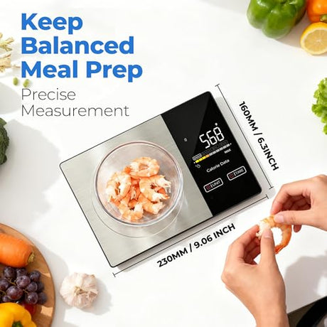 WARMKEY Smart Nutrition Food Scale with App - 1g Precision Digital Kitchen Scale, Tracks Calories & 24 Nutrients, Macros, Fat & Protein for Keto, Fitness & Meal Prep, 11lb/5kg with Tare Function WARMKEY