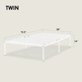 Best Price Mattress 14 Inch Metal Platform Bed Frame, Heavy Duty Steel Slats, White, Twin Best Price Mattress
