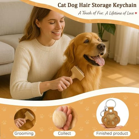 ZooWhale Classic 3 Pcs Dog Fur Storage Keychain,Cute Pet Fur Keepsake Leather Keychain for Collecting Cat and Dog Hair pet Memorial Gifts for Dogs，Black White Brown ZooWhale