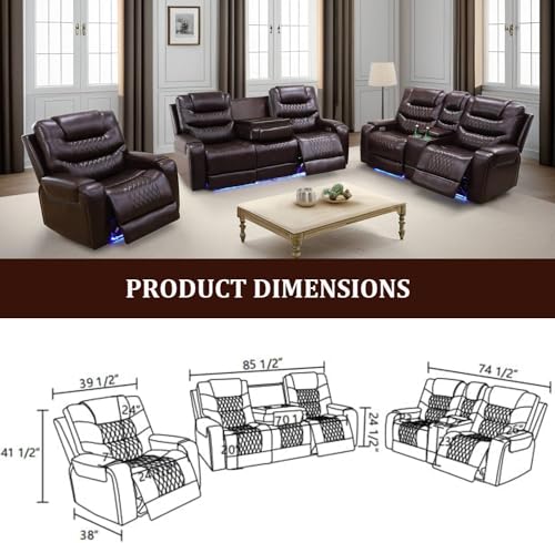 Trygoal Power Recliner Chair, Leather Recliners with Home Theater Seating, Oversized Single Electric Recliner Sofa Breathable Living Room Chairs for Adults Reading Gaming, Brown
