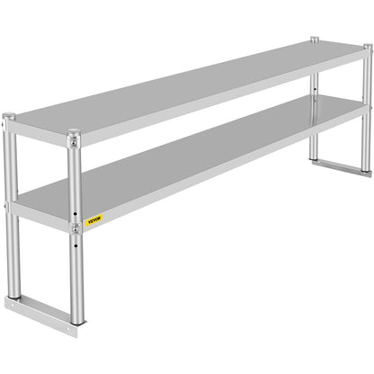 VEVOR Double Overshelf, Double Tier Stainless Steel Overshelf, 72 in Length x 12 in Width Double Deck Overshelf, Height Adjustable Overshelf for Prep & Work Table in Kitchen, Restaurant and W - WoodArtSupply