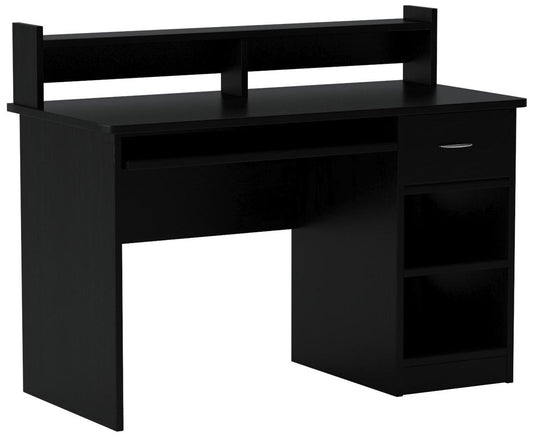 OneSpace Essential Black Computer Desk with Hutch & Pull-Out Keyboard Tray - WoodArtSupply