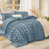 Bedsure Tufted Boho Comforter Set King Size - Grayish Blue Boho Bed Set, GentleSoft™ 3 Pieces Farmhouse Shabby Chic Embroidery Bedding, Gifts for Woman, Soft Jacquard King Comforter for All Seasons Bedsure