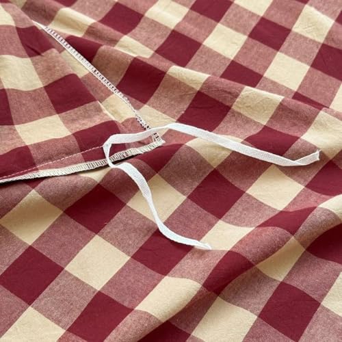 PinkMemory Red Gingham Duvet Cover Set Queen 100% Washed Cotton Beige Plaid Checkered Duvet Cover Full 3pcs Modern Grid Gingham Bedding Set with Zipper Closure Ultra Soft Breathable PinkMemory