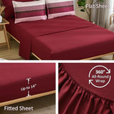DJY Boho Comforter Set King Size,7 Pieces Bed in a Bag Burgundy Red Striped Bedding Sets,Patchwork Soft Microfiber Bedding Set for All Season(104"x90") DJY