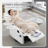 HRVEOCEI Small Recliners for Small Spaces, Manual White Recliner Rocking Chair for Nursery, Velvet Swivel Glider Recliner with Heat and Massage, Side Pockets, Living Room Bedroom (Light White)