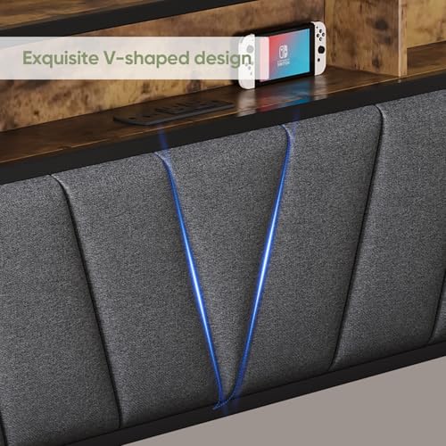 Welzona Full Size Bed Frame with Headboard, LED Lights Full Bed Frames with Charging Station, 2-Tier Storage Shelves, Heavy Duty Metal Slats, Noise-Free, No Box Spring Needed, Easy Assembly, Brown Welzona