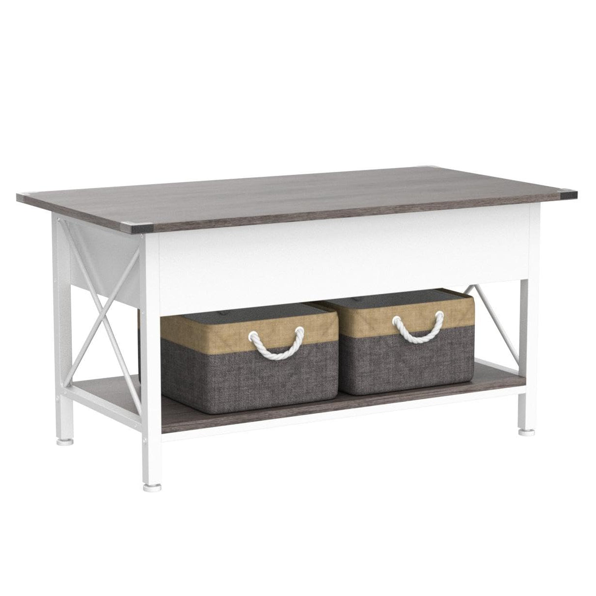 VINGLI 36" Lift Top Coffee Table with Free Cloth Storage Bins, White Walnut Framhouse Coffee Table for Living Room, Small Modern Coffee Table for Small Space in Minimalistic Style, Dark Walnut VINGLI