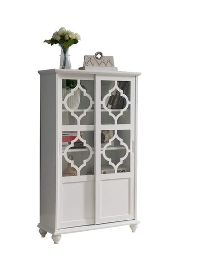 Kings Brand Furniture- Halswelle 2-Door White Curio Bookcase Cabinet with Glass Doors