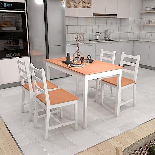 HOMCOM Dining Table Set for 4, 5 Piece Modern Kitchen Table and Chairs, Wood Dining Room Set for Small Spaces, Breakfast Nook, White HOMCOM