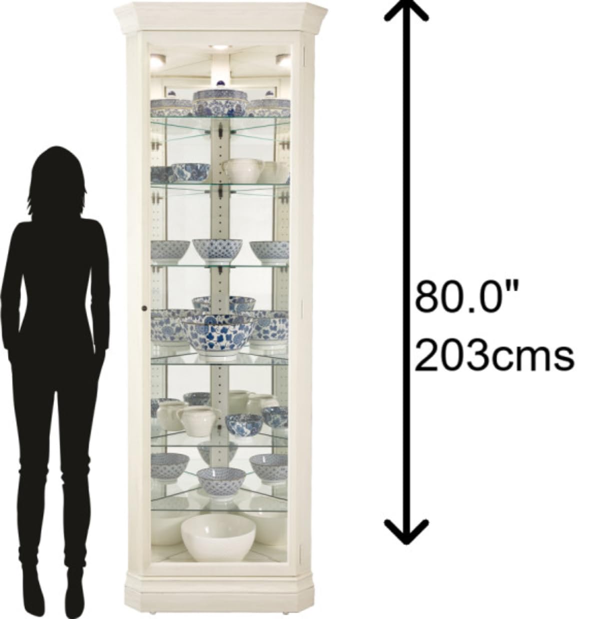 Howard Miller Delia II Curio Cabinet - Locking Slide Door Metal Shelf Clips with Illuminated Linen Finish Cabinets for Collectibles, Trophies Home Decor, Living Room & Dining Area Howard Miller