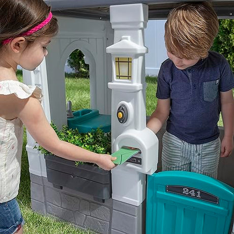 Step2 Neat & Tidy Cottage Kids Playhouse, Indoor and Outdoor Playset, Interactive Sounds, Toddlers 1.5+ Years Old, Easy to Assemble Backyard Discovery Playhouse, Grey Step2